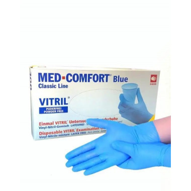 Рукавички нітрилові S 50 пар Blue Vitril оглядові сині неопудрені